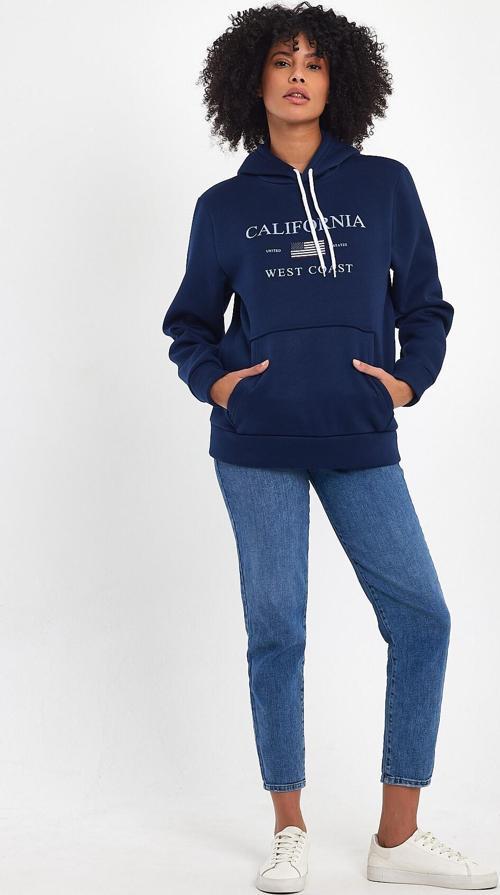 Süperlife Kadın Kapşonlu Rahat Kalıp İçi Polarlı 3 iplik Kanguru Cepli Amerikan Baskılı Swetashırt spr24swk01