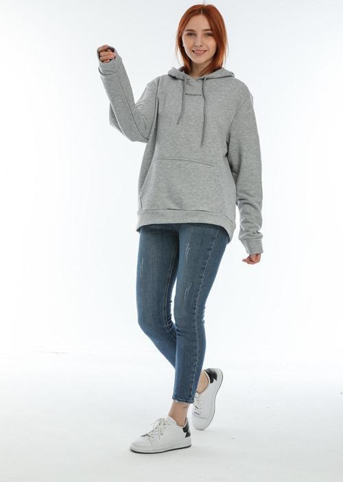 Süperlife Kadın Kapüşonlu Oversize Brooklyn Baskılı İnce Sweatshirt SPR22SWK161