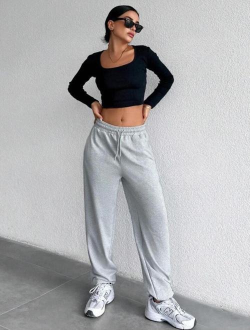 Süperlife Kadın Kendinden Kıvırma Bol İnce Eşofman SPR24EA89