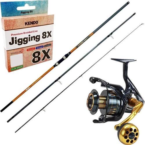 YekOutdoor Yüksek Kalite Profesyonel Olta Seti Okuma Salina Surf 14' 420 cm 3 Parça Surf Kamışı&Okuma Salina SA-8000A Bl