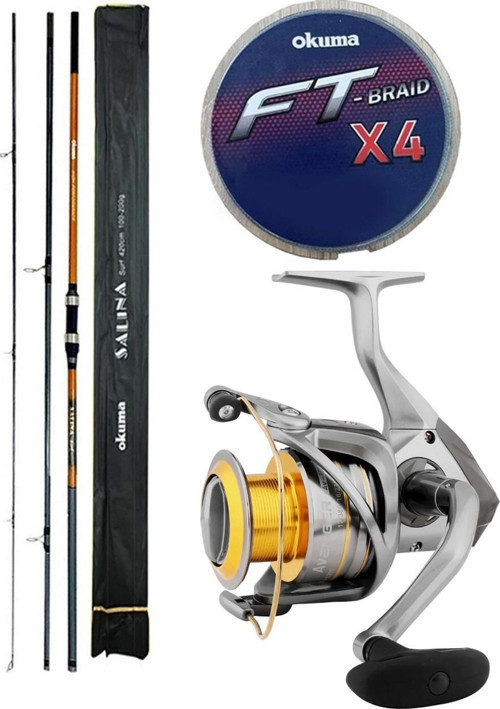 YekOutdoor Profesyonel Olta Seti Okuma Salina Surf 14' 420 cm 3 Parça Surf Kamışı&Okuma Avenger Av-8000 6+1bb Olta Makin