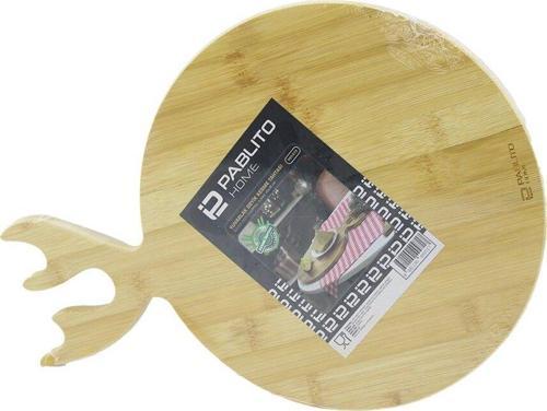 YUVARLAK AHŞAP BAMBU KESİM PANOSU - KESME TAHTASI GEYİK BOYNUZ FİGÜR SAPLI = 26CM (2818)