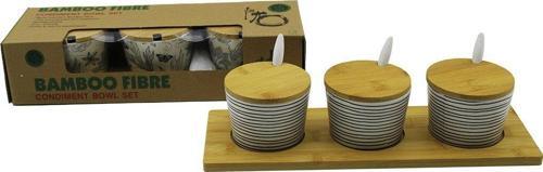 3 PCS BAMBU KAPAK - ALTLIK FİBER - MELAMİN BAHARATLIK TAKIM-Findit