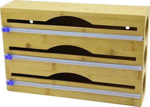 3IN1  AHŞAP BAMBU STREÇLİK FOLYOLUK  KESİCİ BIÇAK KANALLI   22X34CM-Findit