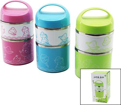 SABİT KULPLU - RESİMLİ - RENKLİ   2Lİ  SEFER TASI - SAKLAMA KABI 930ML-Findit