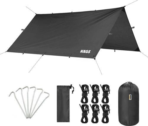 Tarp Gölgelik Tente, Taşınabilir Örtü Branda Çok İşlevli Outdoor Açık Hava Kamp Seyahat Tente Branda Güneşlik Karavan Tente Yan Çadır Gölgelik - 300X300 Cm - Siyah
