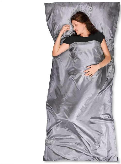 Seyahat Uyku Nevresimi, Saten Polyester, Hafif Kompakt Taşınabilir Seyahat Tipi Nevresim Takımı, Otel İçin Temiz Çarşaf, Kamp Uyku Tulumu Astarı, Kamp Çadır Çarşafı 220 X 105Cm Gri