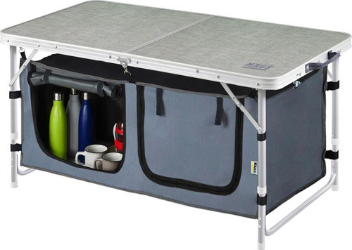 Saklama Dolaplı Kamp Masası, Outdoor Kamp Mutfağı, Kamp Dolabı, Katlanabilir Kamp Piknik Masası, Seyahat Mutfağı, Mutfak Dolabı, Depolama Bölmeli, Dış Mekan Mutfağı 80-50Cm- Kumaş Desenli