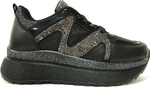 Siyah Gümüş Yüksek Topuklu Bağcıklı Sneakers Spor Ayakkabı