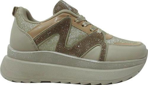 Vizon Altın Camel Yüksek Topuklu Bağcıklı Sneakers Spor Ayakkabı