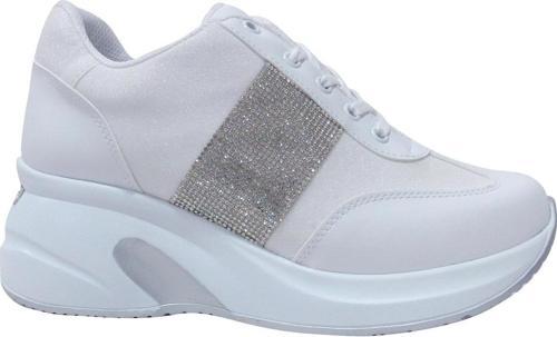 Beyaz Gümüş Yüksek Topuklu Bağcıklı Sneakers Spor Ayakkabı