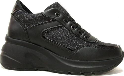 Siyah Yüksek Topuklu Bağcıklı Sneakers Spor Ayakkabı