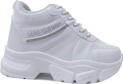 Beyaz Gümüş Yüksek Topuklu Bağcıklı Sneakers Spor Ayakkabı