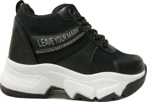Siyah Beyaz Yüksek Topuklu Bağcıklı Sneakers Spor Ayakkabı