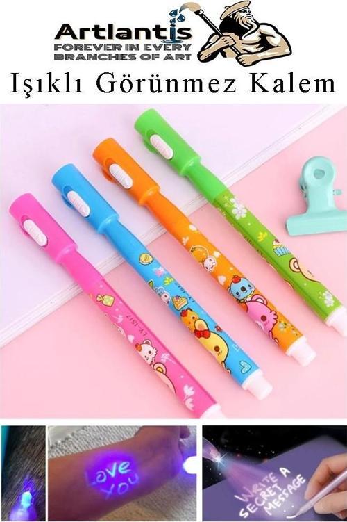 Işıklı Görünmez Kalem 4 Adet Sihirli Kalem Işıklı Uv Mavi Işıklı Kalem Ly-1517 Keçe Uçlu