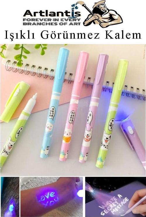 Işıklı Görünmez Kalem 4 Adet Sihirli Kalem Işıklı Uv Mavi Işıklı Kalem Lz-2160