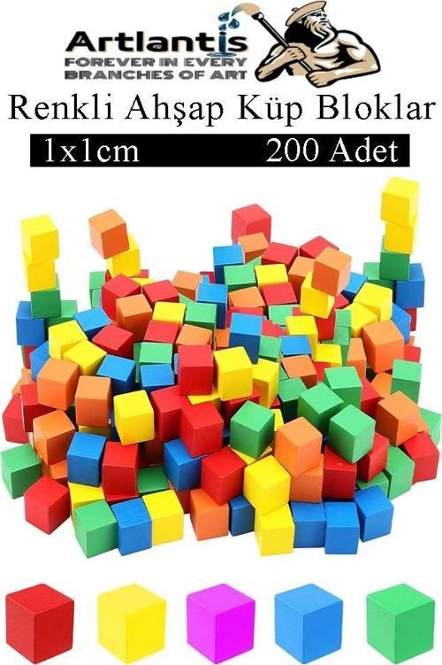 Renkli Ahşap Küp Bloklar 1x1x1cm 200 Adet Ahşap Renkli Kare Blok Eğitici Geliştirici Oyuncak Küp Matematik Birim Küpleri