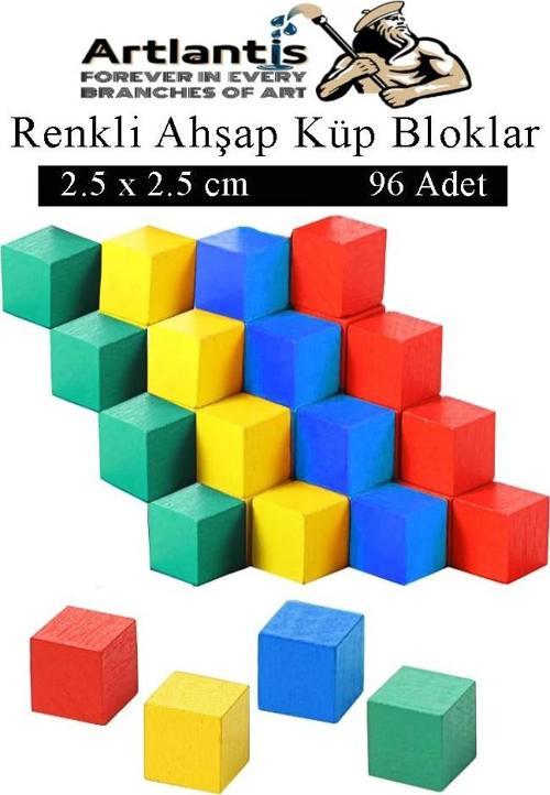 Renkli Ahşap Küp Bloklar 2.5x2.5 cm 96 Adet Ahşap Renkli Kare Blok Eğitici Geliştirici Oyuncak Küp Matematik Birim Küp