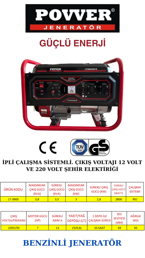 Lt3900 3.8 Kva 3.0 Kw Benzinli Jeneratör Ipli