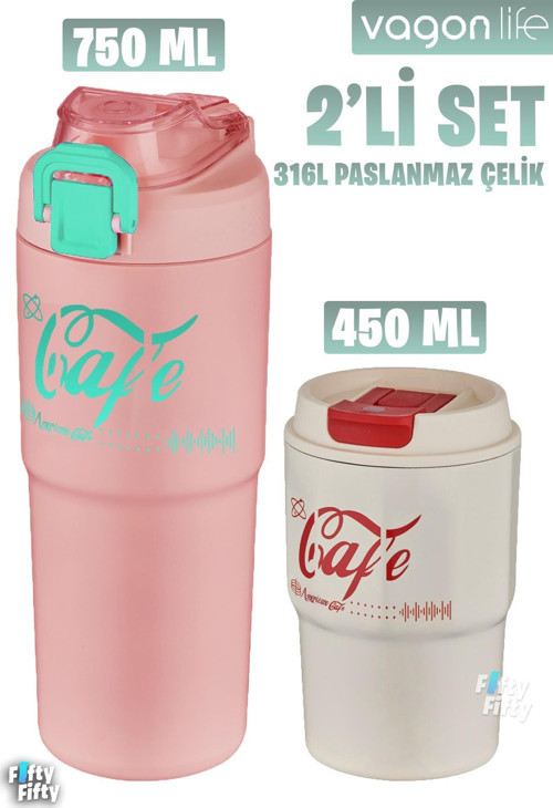 2'li Çelik Termos-Kahve Bardağı Seti 750ML Çift Kullanım Termos//450ML Mug Kahve Bardağı