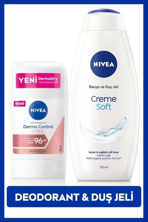 Creme Soft Duş Jeli 750ml Ve Stick Deodorant Derma Control Clinical 50ml, 96 Saat Anti-perspirant