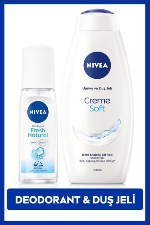 Kadın Pump Sprey Deodorant Fresh Natural 75ml ve Creme Soft Nemlendirici Duş Jeli 750ml