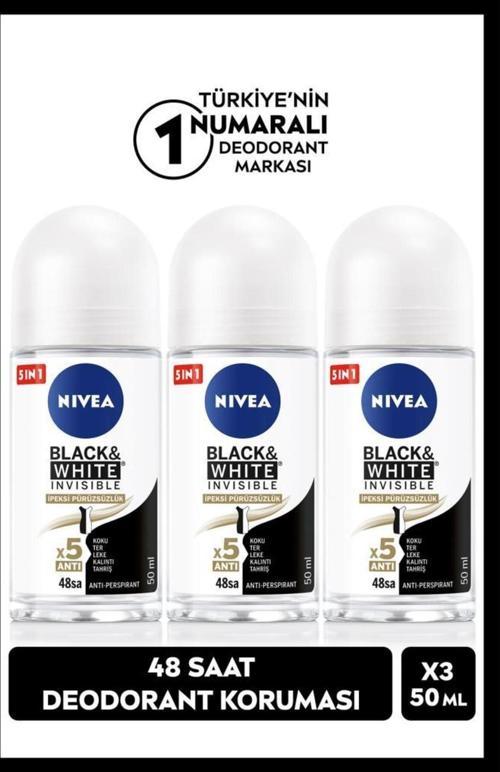 Kadın Roll-on Deodorant Black&white 50ml, Ter Kokusuna Karşı 48 Saat Koruma, X3 Adet