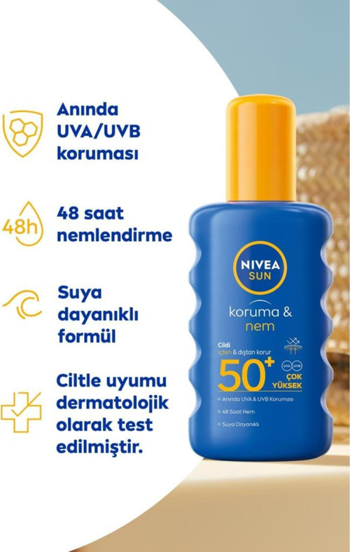 SUN SPF50 Güneş Koruyucu Vücut Spreyi 200ml ve Q10 Sıkılaştırıcı Bronzlaştırıcı Vücut Losyonu 250ml