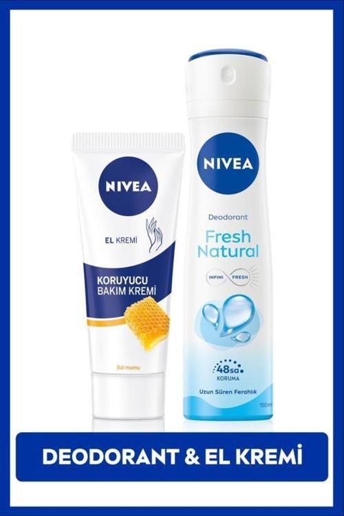 Kadın Sprey Deodorant Fresh Natural 150ml ve Nemlendirici Koruyucu El Bakım Kremi 75ml