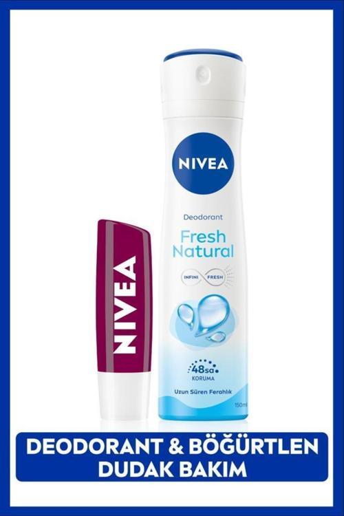 Kadın Sprey Deodorant Fresh Natural 150ml, 48 Saat Koruma, Nemlendirici Böğürtlen Dudak Bakım Kremi
