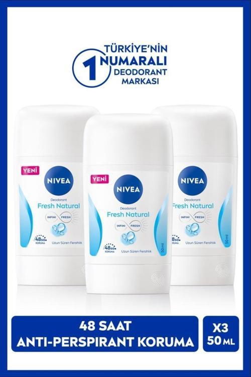 Kadın Stick Deodorant Fresh Natural 50ml, 48 Saat Koruma, X3 Adet
