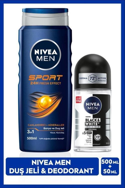 Men Erkek Banyo Ve Duş Jeli Sport 500ml Ve Black & White Invisible Original Roll-on Deodorant 50ml