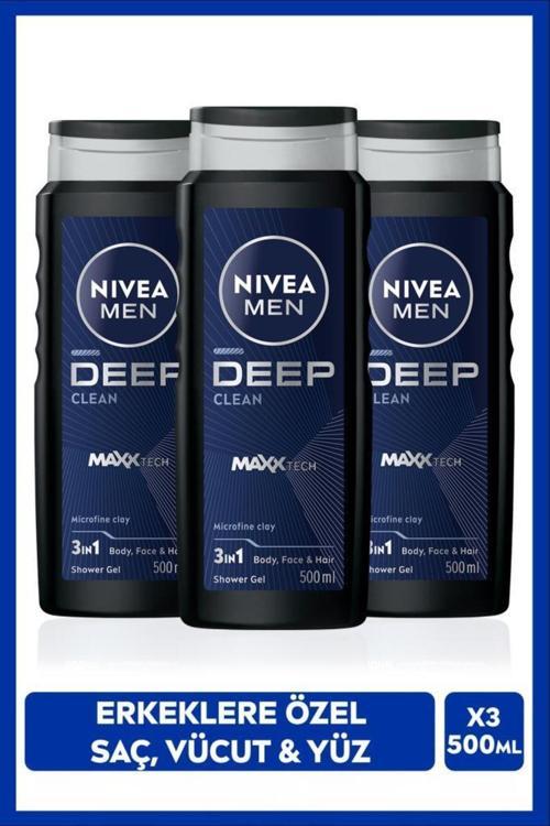 MEN Erkek Deep Dimension Banyo ve Duş Jeli 500ml, 3'ü1 Arada Komple Bakım, Vücut Saç Yüz