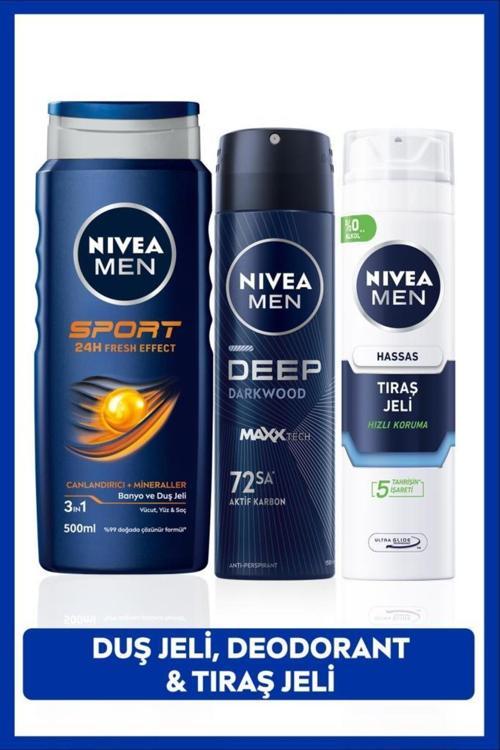 Men Sport Saç Ve Vücut Şampuanı 500 ml Hassas Tıraş Jeli 200 ml Deodorant Sprey 150 ml