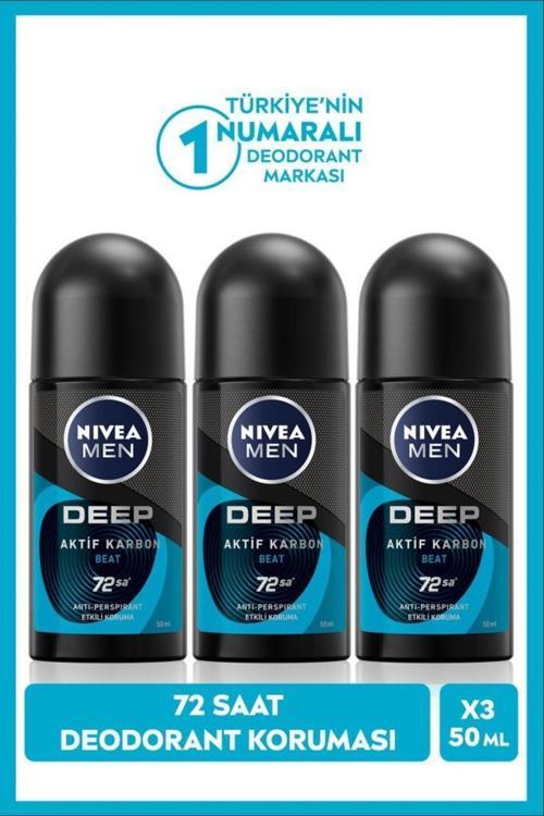 MEN Erkek Roll-on Deodorant Deep Beat 50ml, 72 Saat Koruma, X3 Adet
