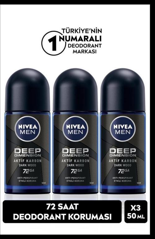 Men Erkek Roll-on Deodorant Deep Dimension 50ml, 48 Saat Koruma, X3 Adet