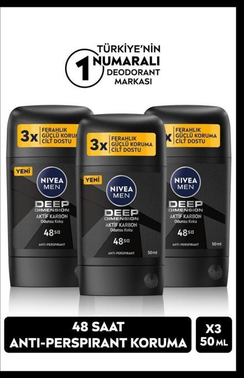Men Erkek Stick Deodorant Deep Dark Wood 50ml, 48 Saat Koruma, X3 Adet