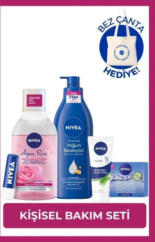 Besleyici Vücut Sütü 400ml, Makyaj Temizleme Suyu 400ml, Yüz Kremi 50ml, El Kremi, Dudak Bakım