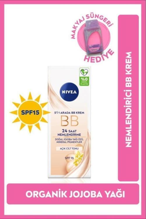 SPF15 Güneş Koruyucu 5'i 1 Arada BB Krem 50ml, 24 Saat Nemlendirici, Açık Cilt Tonu, Jojoba Yağı Özü