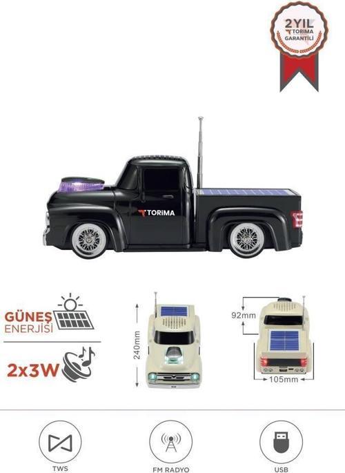 D44 Siyah Kamyon Bluetooth Hoparlör FM-USB-TF Destekli Güneş Enerjili Speaker