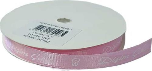 Saten Kurdele Dişim Çıktı Yazılı 1 Cm (Diş Buğdayı) (10 Metre)  Pembe