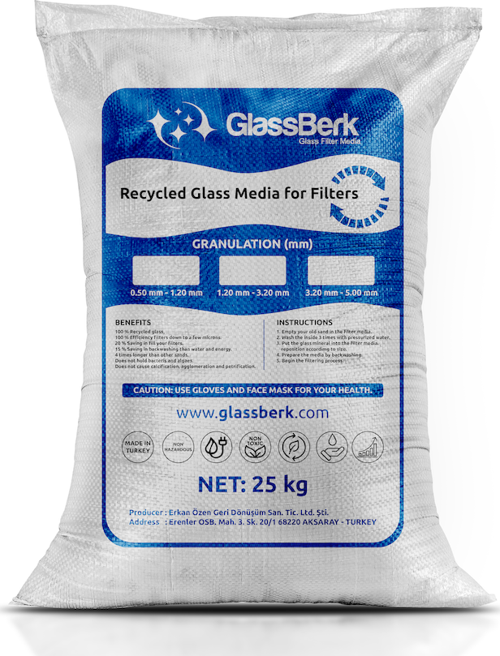 GlassBerk Havuz Filtre Cam Filtrasyon Medyası (3,0-5,0mm) Kalın 25 KG-ToptancıyızBiz