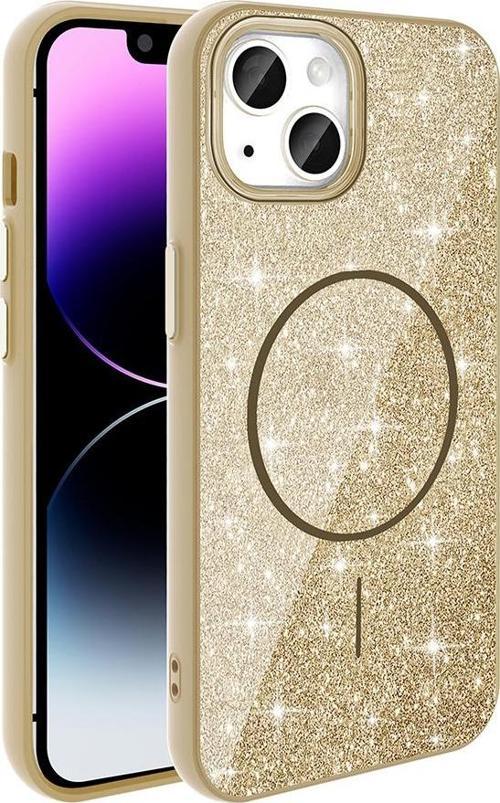 iPhone 13 Kılıf Magsafe Şarj Özellikli Parlayan Simli Okso Kılıf