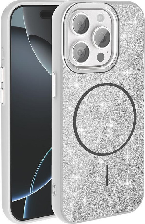 iPhone 15 Pro Max Kılıf Magsafe Şarj Özellikli Parlayan Simli Okso Kılıf