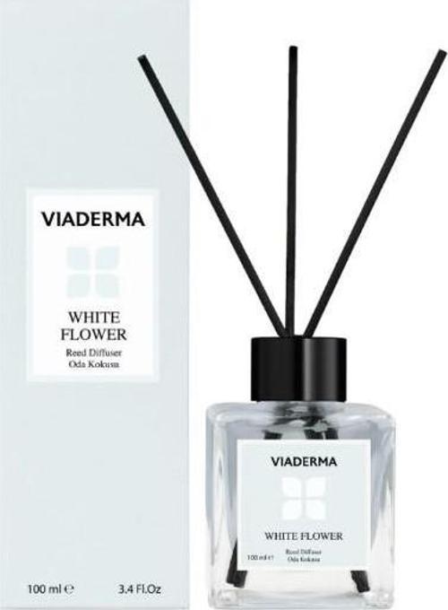 Viaderma Kare Şişe Beyaz Çiçek Esansı Bambu Çubuklu Oda Kokusu 100 ml