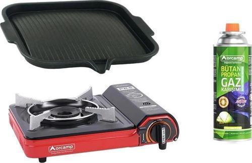Tekli Portatif Ocak Kırmızı CK-505+Ocak Üstü Izgara ck-505-1+1 Adet Kartuş KTS-227 ORC-011-A1