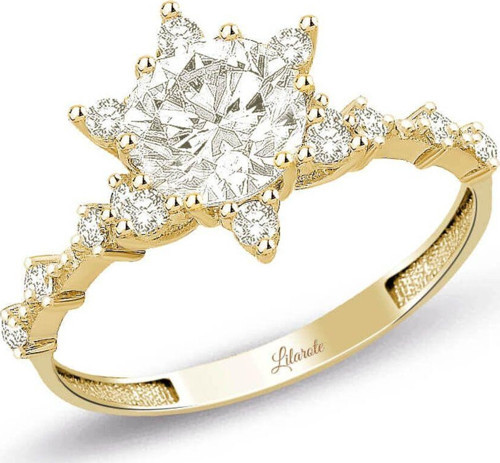 Tektaş Lotus Çiçeği Modeli Sarı Altın Yüzük