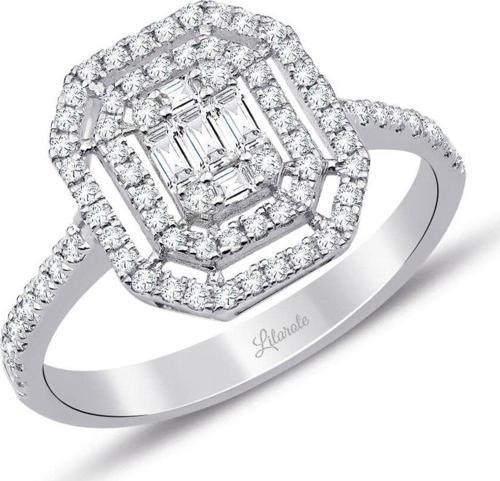 0.60 Ct Çift Sıra Baget Kare Tektaş Yüzük