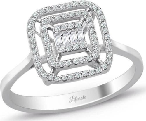 0.25 Ct. Modern Tasarım Çift Sıra Baget Pırlanta Yüzük