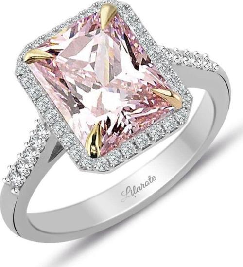 Pırlanta Ve Pembe Topaz Baget Kesim Tektaş Yüzük